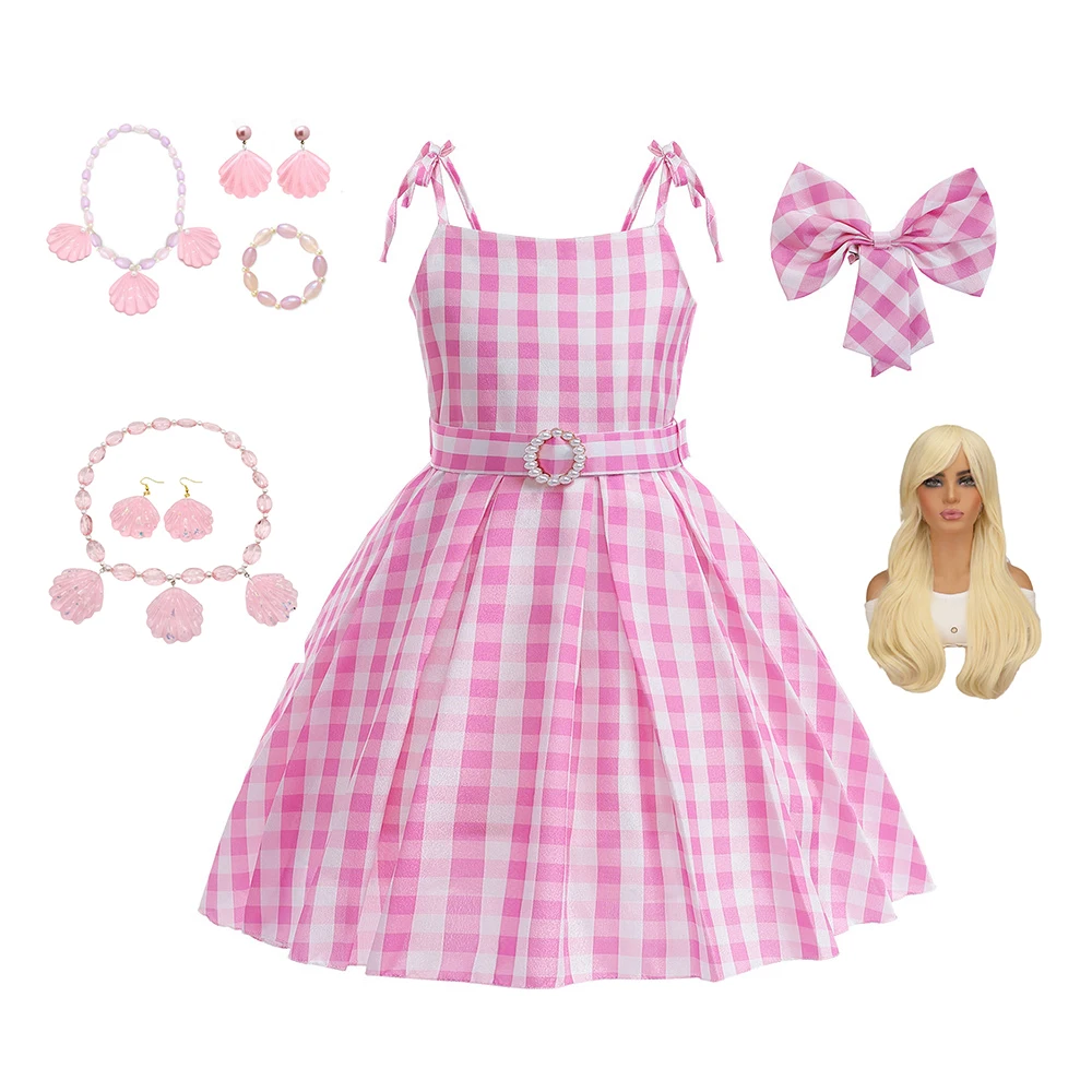 

Movie Barbi Clothes for Girls Margot Robbie Cosplay Costume Kids Princess Dresses Halloween Party Accesorios para mujer