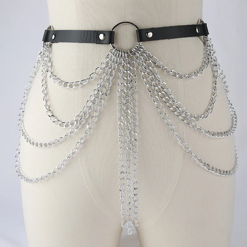 Gothic Multilayer Metal Chain Tassel Sexy Body Chains Jewelry Belt y2k ...