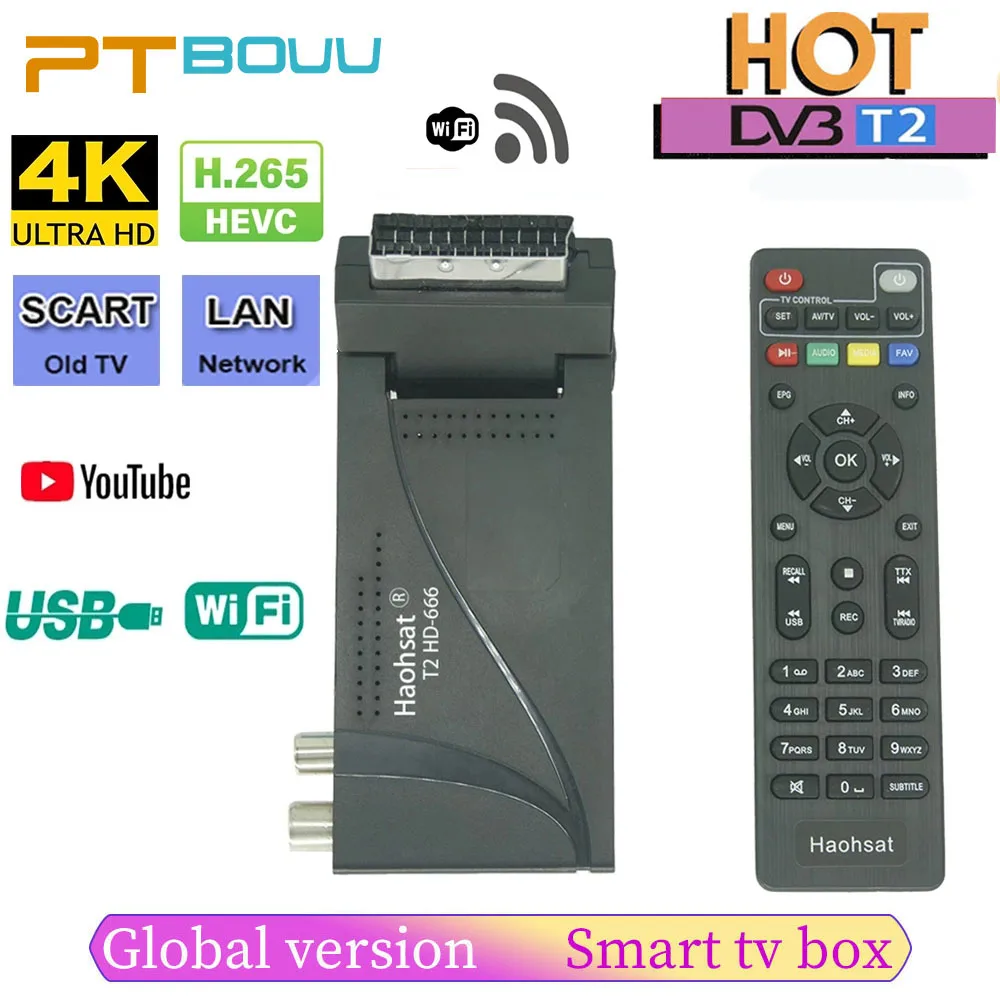 Haohsat DVB T2 HD-666 Scart HD поддерживает H.265 HEVC 10-битный наземный приемник комбинированный