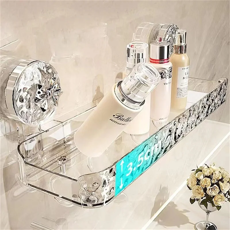Water Ripple Suction Cup Storage Rack Movable Bathroom Punch-free Storage Holder Light Luxury Style Shower Storage Organizer
