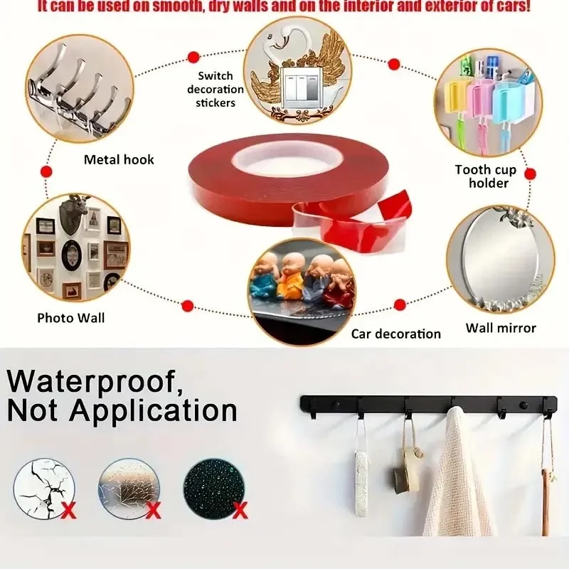 폭 8mm 양면 테이프 강력한 고정 투명 테이프 방수 고강도 고강도 흔적 없음 접착 스티커