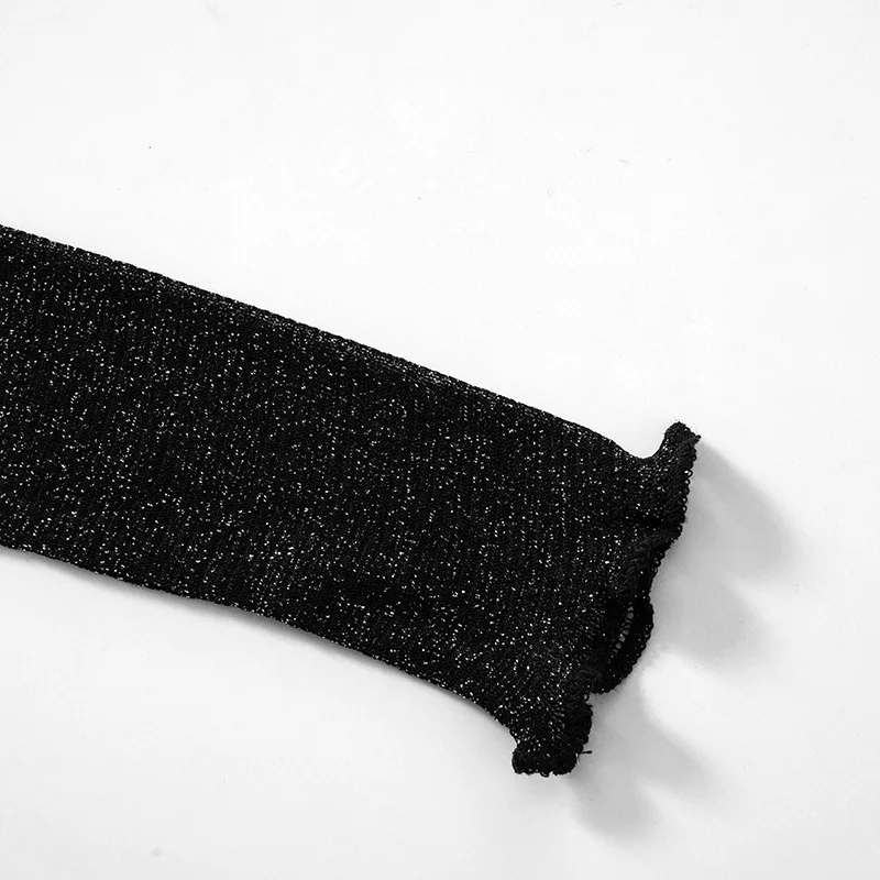 Top corto de un solo hombro con purpurina negra transparente, ajustado, liso, para mujer, top sexy de malla Y2K para fiesta, verano 2025