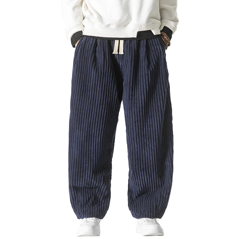 오버 사이즈 바지 전통 캐주얼 가을 와이드 레그 바지 하라주쿠 코듀로이 streetwear 스트레이트 바지 남성 신축성있는 허리 루즈