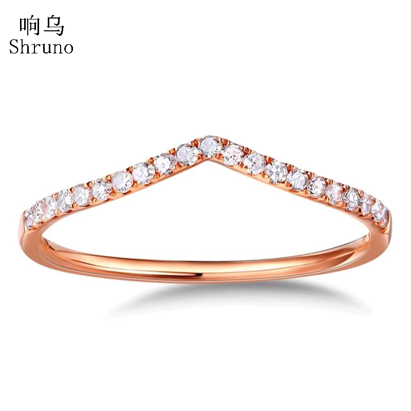 

Shruno Solid 14K 585 Rose Gold Curved Wedding Band Unique Natural Diamond Ring Bridal Stacking Matching Promise Gifts