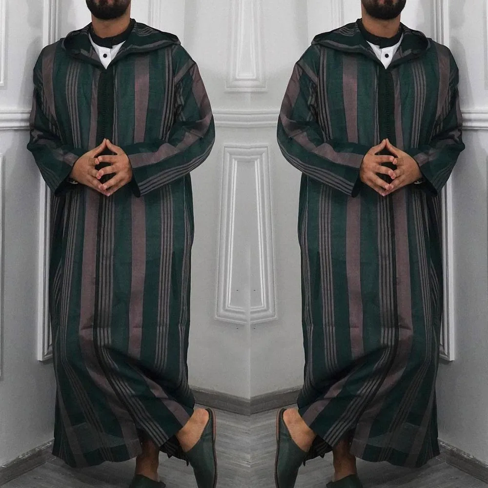 Clothes Men Robe Summer Thobe Arabic Vintage Caftan Dubai Hooded Jubba Kaftan Long Sleeve Men Kaftan Patchwork