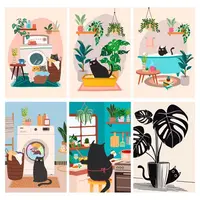 CHENISTORY Paint By Number Black Cat Plant Illustration Drawing On Canvas HandPainted Art Gift DIY Pictures By Number Kits Home 1