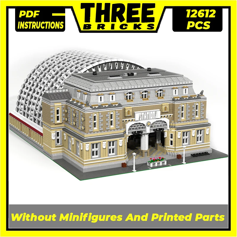 

Moc Building Blocks Modular Model Large Railway Station Technical Bricks DIY Assembly Construction Toys For Childr Holiday Gifts