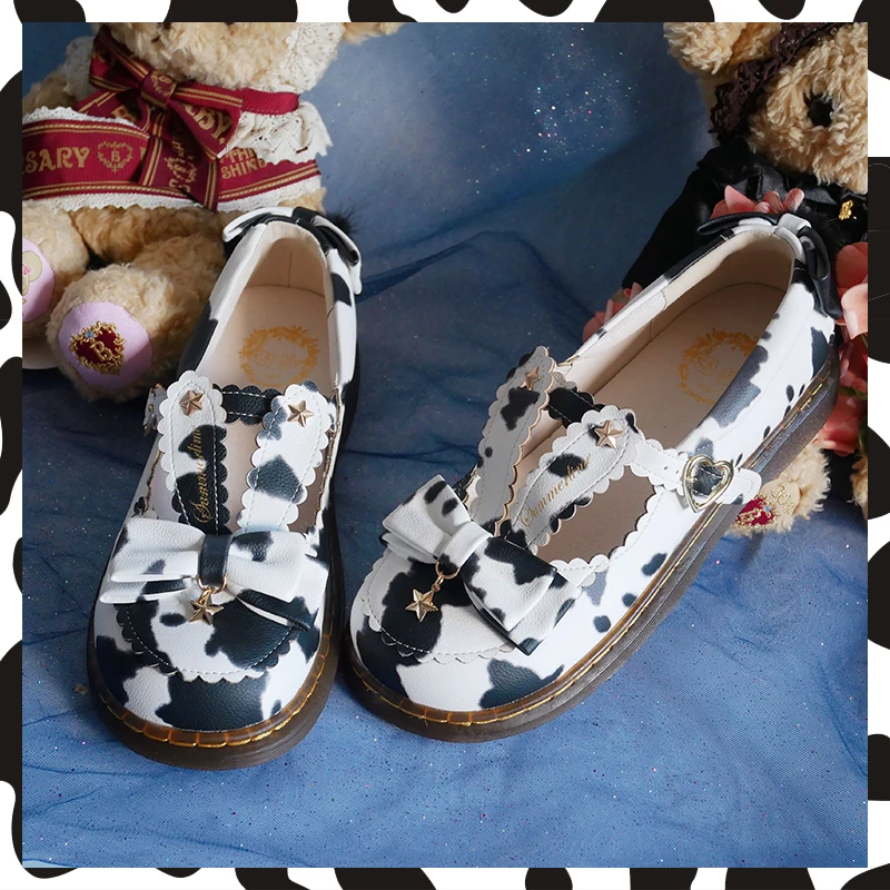 

Princess Sweet Lolita Shoes Cute Student Daily Bowknot Leather Shoes Round Head Flat Heel Women Shoes Cosplay Loli Women Shoes