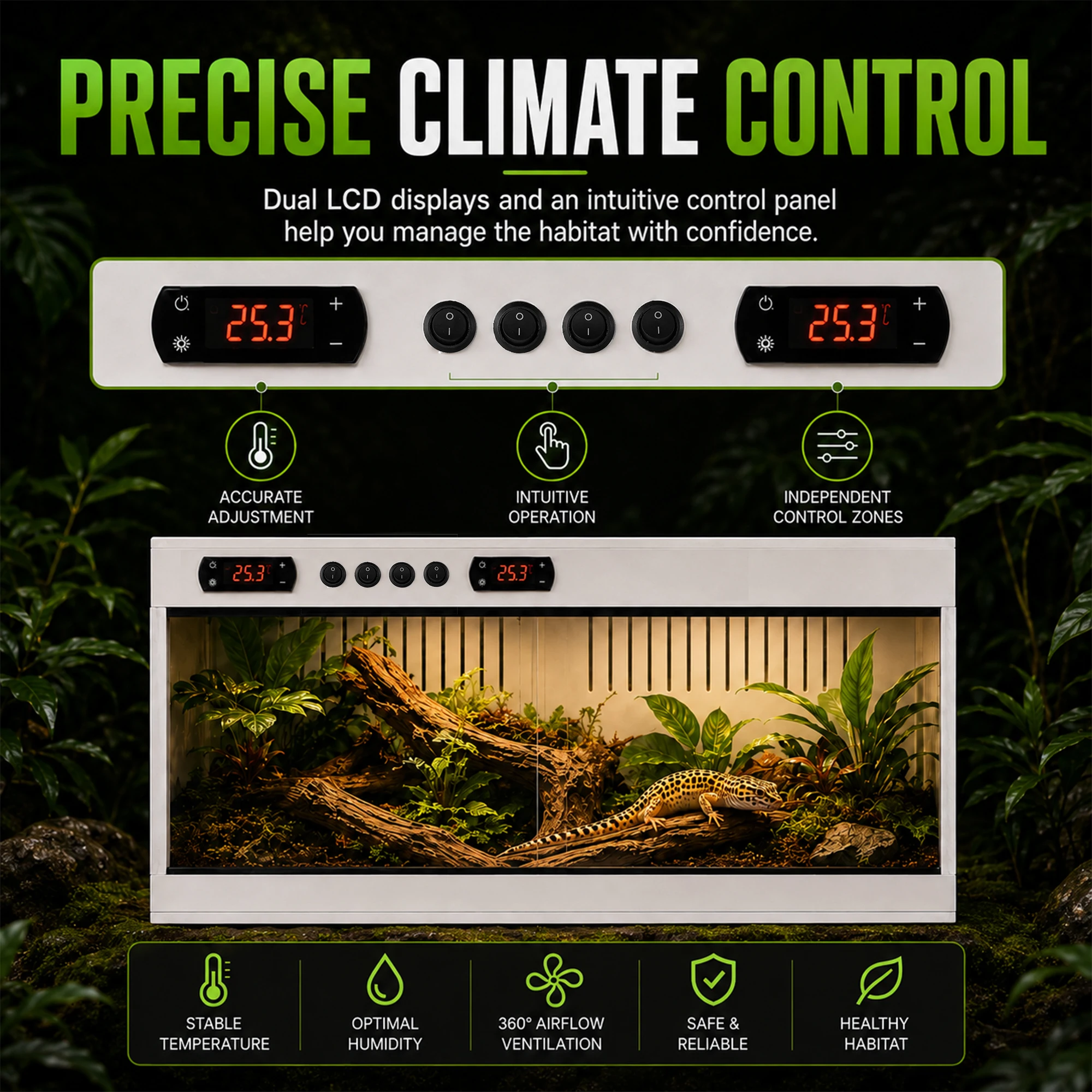 Reptile Terrarium, PVC Enclosure, Stackable Reptile Enclosure Tempered Glass Bearded Dragon Tank, for Amphibians Reptilians Arachnids Pets Habitat 7