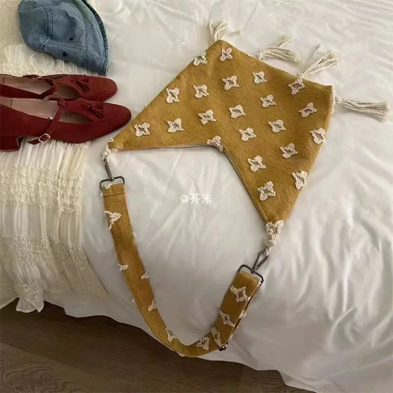 JIAERDI Harajuku Canvas Tassel Yellow Handbag Women Retro Star Large Capacity Tote Bag Ladies Artistic Casual Crossbody Bags New