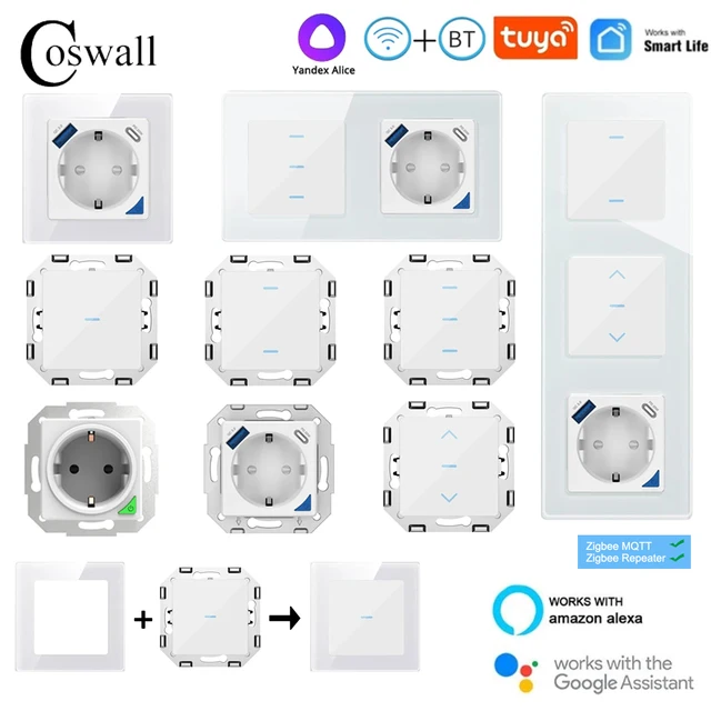COSWALL Glass Touch Switch DIY Module WIFI / Zigbee Smart EU Wall Socket With PD 20W Type-C & A Dual USB Fast Charger