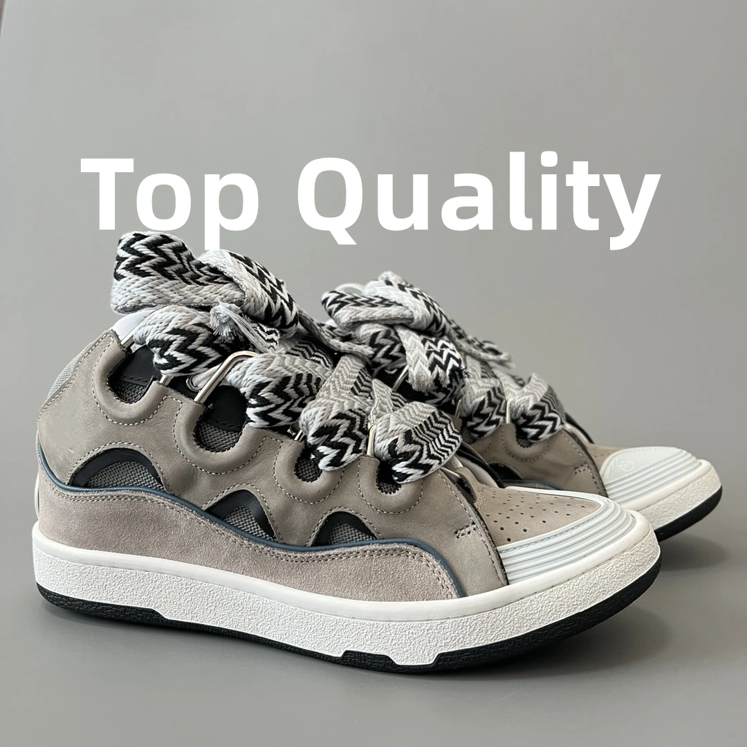 New women's Men's sports shoes Thick tongue design Colorful shoelaces Casual Shoes Hip-hop Genuine leather material