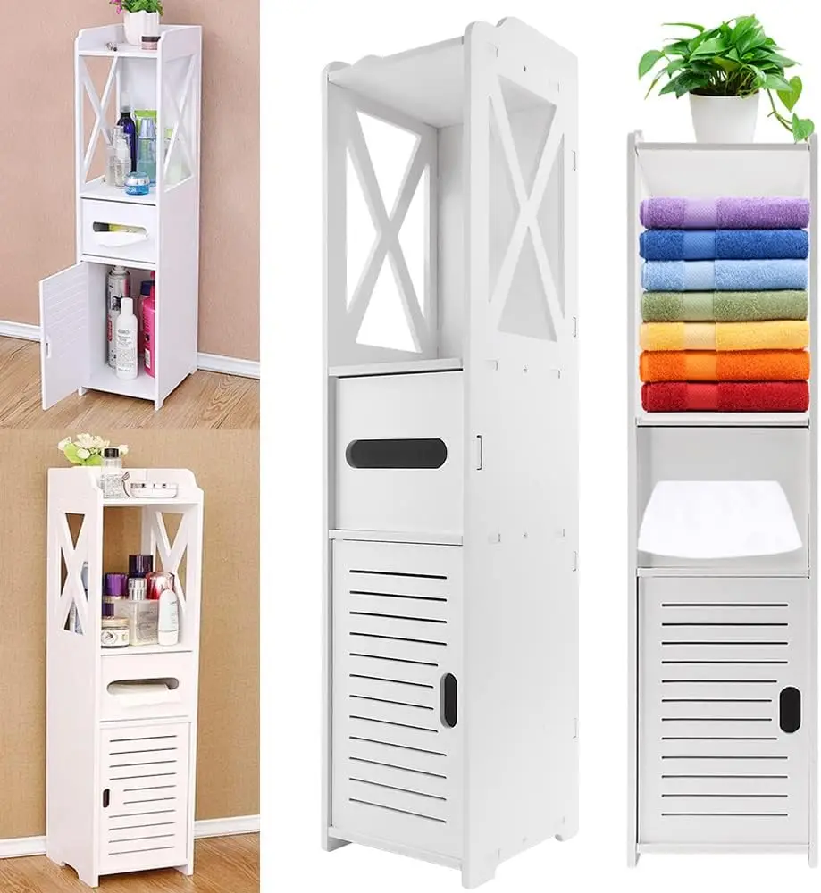 Dayplus Bad wasserdichter Schrank mit Papiers chu blade, hoher Toiletten schrank, weiße Organizer-Regale, freistehende Aufbewahrung