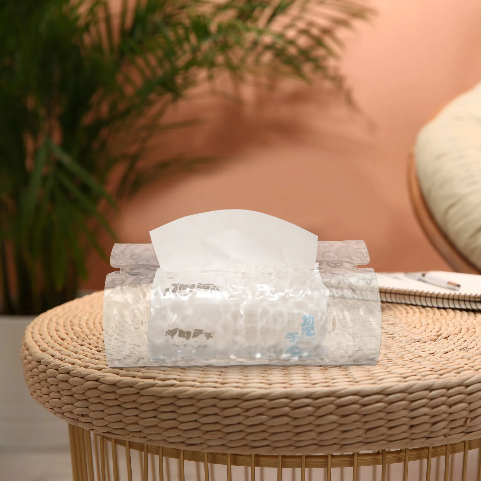 

Cartoon Bunny Transparent Water Wave Glacier Pattern Desktop Tissue Paper Decorative Storage Box Towel Holder Organizer