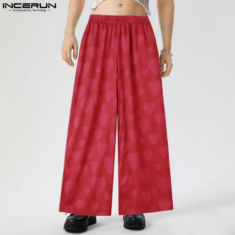

INCERUN 2023 Fashion Sexy New Men's Pantalons Loose Love Printing Wide Leg Long Pants Casual Comfortable Hot Sale Trousers S-5XL