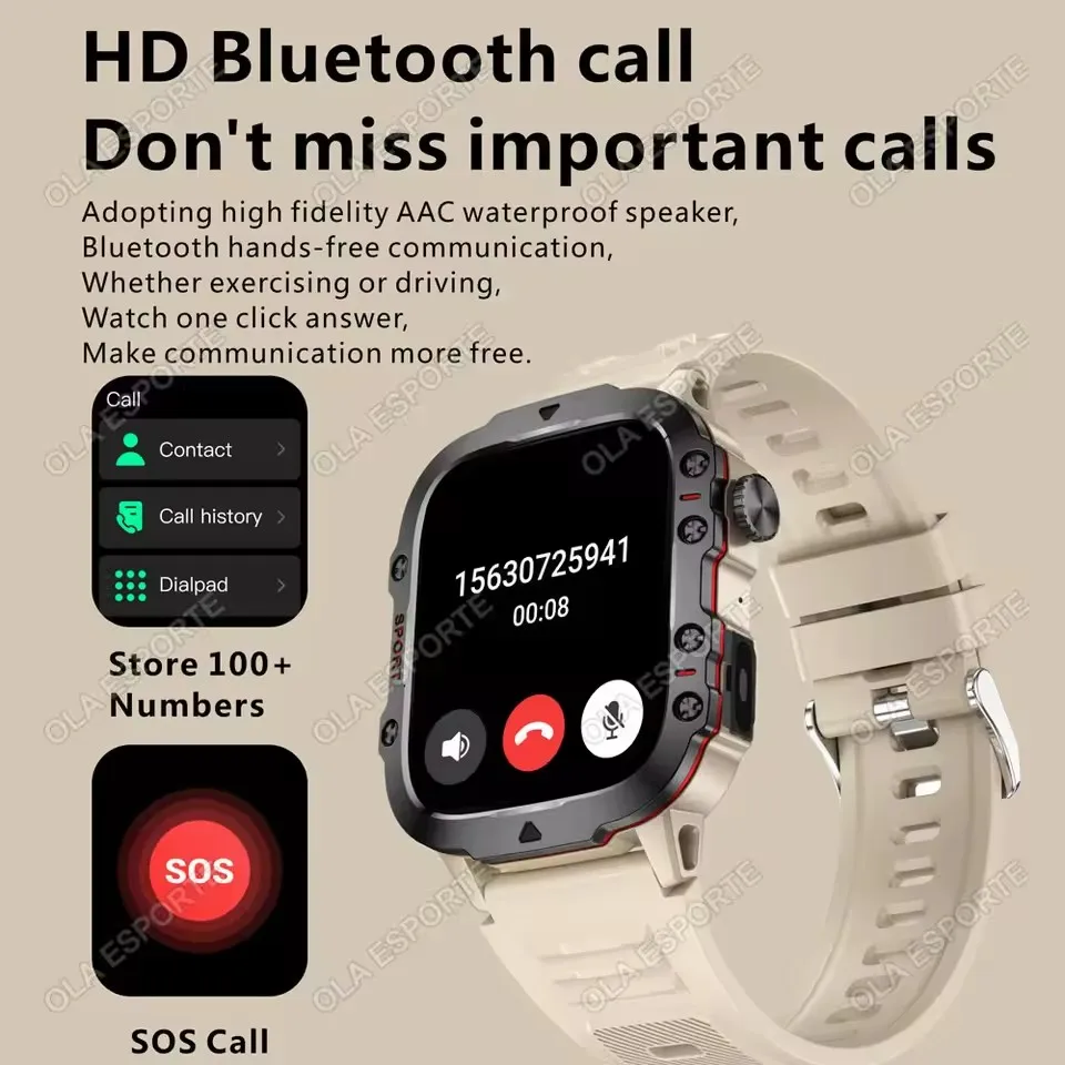 2026 New Military Smart Watch Men IP67 3ATM Outdoor Sports Fitness Tracker Blood Pressure Health Monitor BT Calls GPS Smartwatch 3