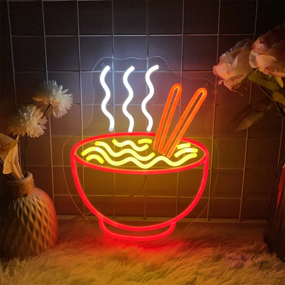 

Ramen Japanese Noodles Neon Sign Bowl Led Neon Lights Sign Party Noodle Food Shop Neon Night Lights USB Room Wall Decor