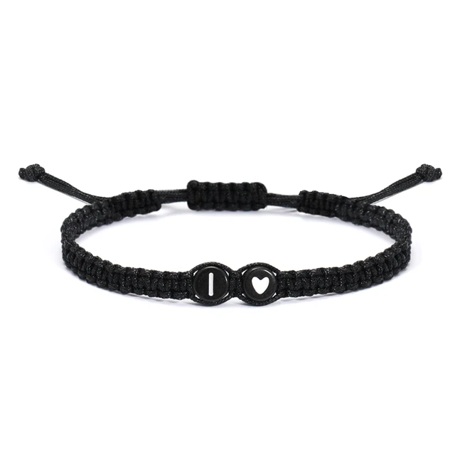 26 lettres initiales coeur Bracelets à la main réglable A-Z nom tressé Bracelets pour femmes hommes amitié bijoux