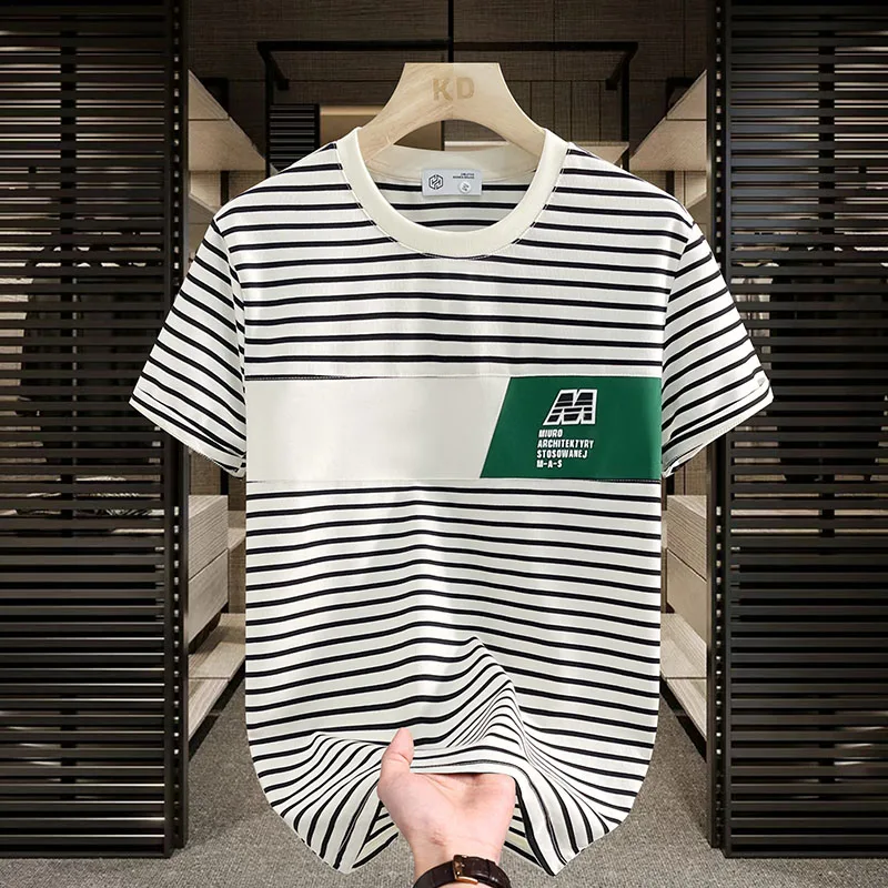 

Loose Mens Streetwear T-shirts Casual Classic 2024 Summer Short Sleeves Stripe Tshirt Tees Plus Oversize 3XL