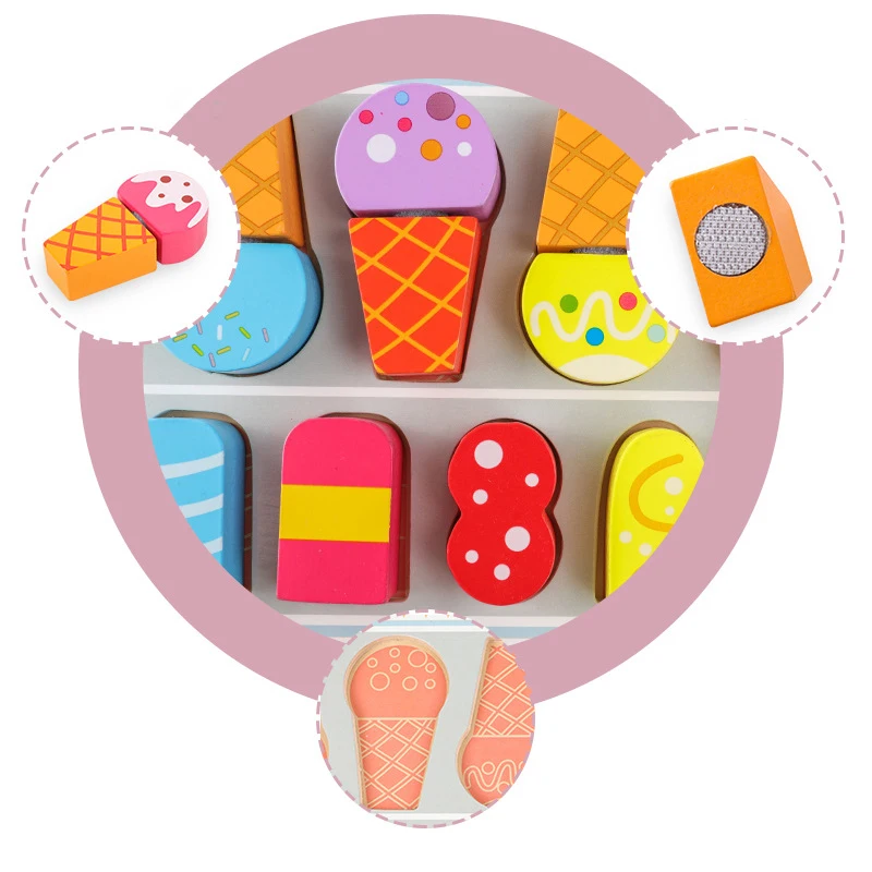 

Children's Wooden Play House Simulation Kitchen Fruit Ice Cream Shop Barbecue Combination of Equipment Educational Toys