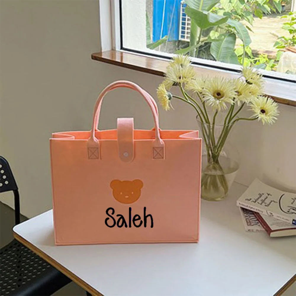 

Custom Embroidered Name Women's Felt Tote Bag Personalized Wedding Party Bridesmaid Gift Casual Shopping Bag Solid Color Handbag