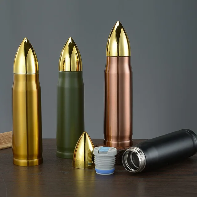 350/500/1000ml Creative Bullet Thermos Bottle Portable Double Layer Vacuum Flask Stainless Steel Water Bottle Rocket Shell Cup 5