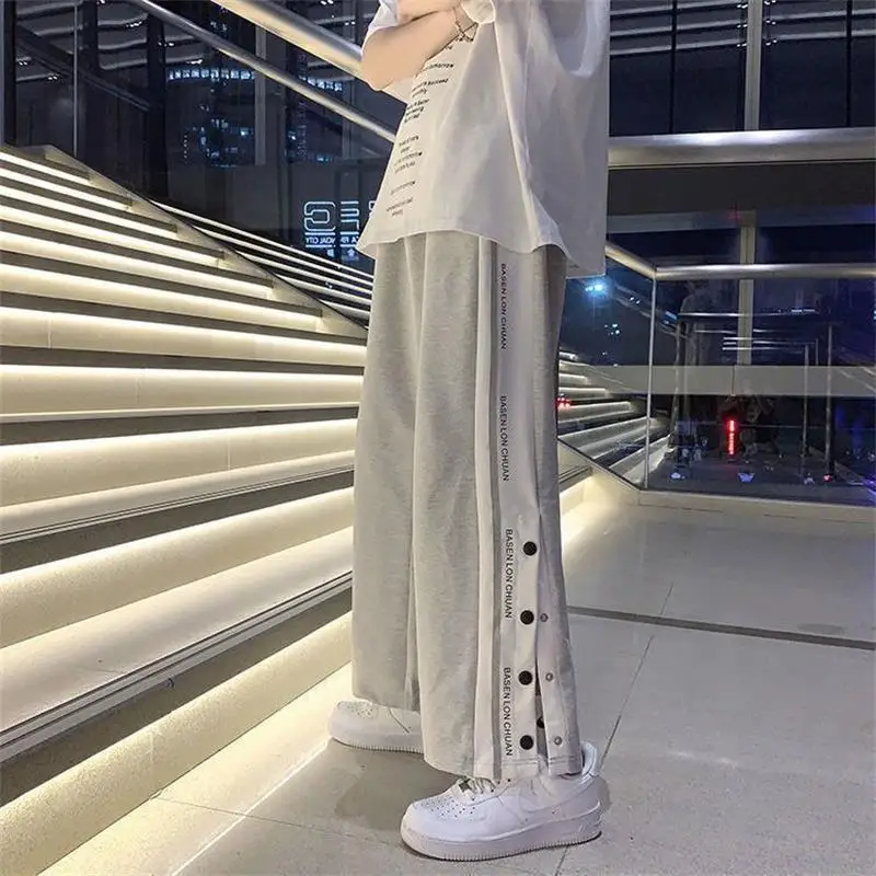 Side Button Jogger Wide Leg Pants Men Trousers Y2k Korea Style Hip-Hop Streetwear Harajuku Loose Women Baggy Sweatpants wide leg pants wide leg sweatpants