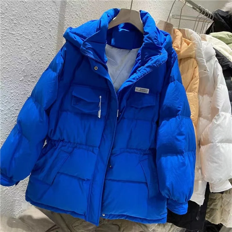 Hooded Winter Jacket Women Korean Elegant Long Sleeve Drawstring Parkas Snow Wear Thick Cotton Padded Coats Casual Lchaquetas