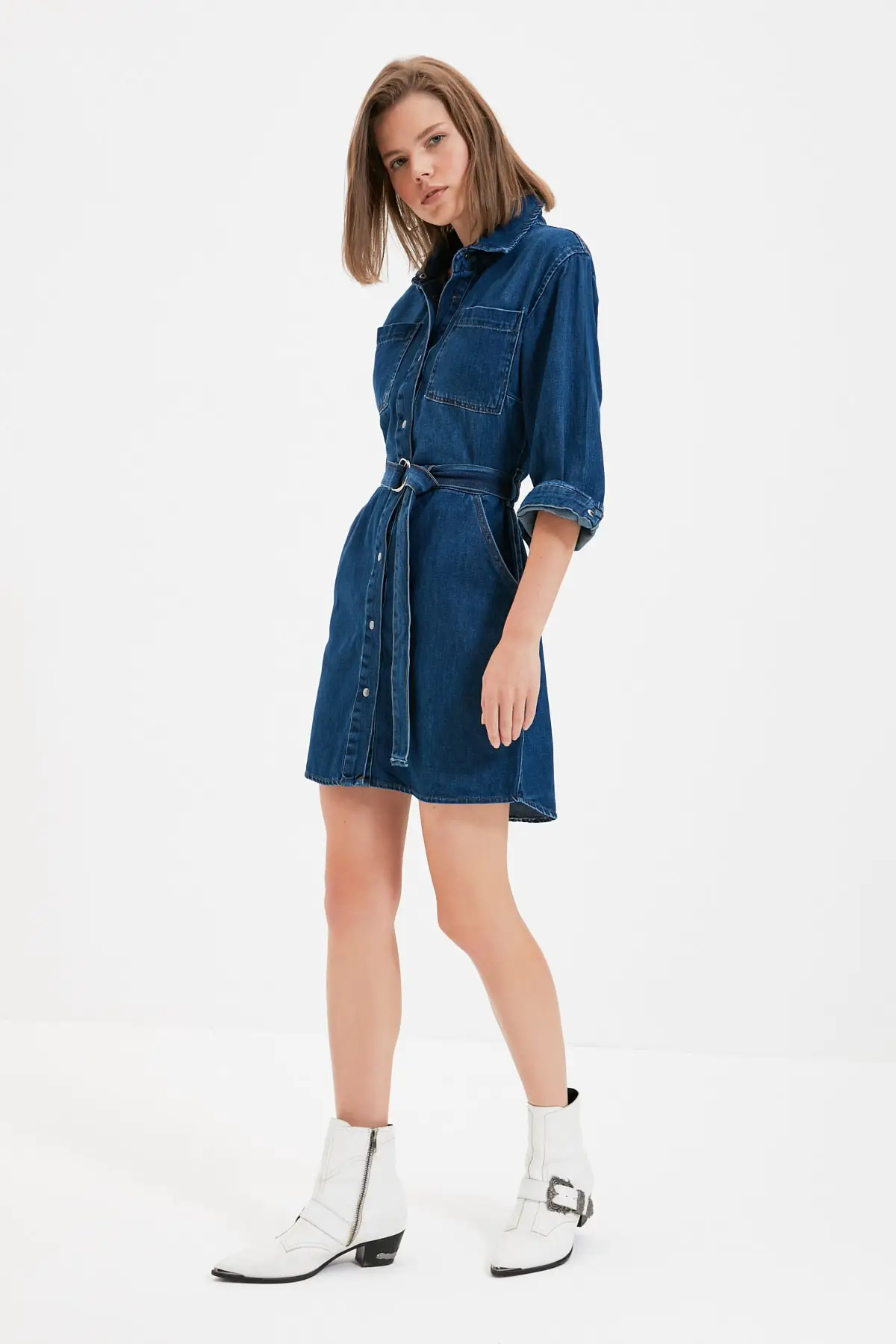 Trendyol Arched Denim Dress Twoaw22el1007 Dresses AliExpress