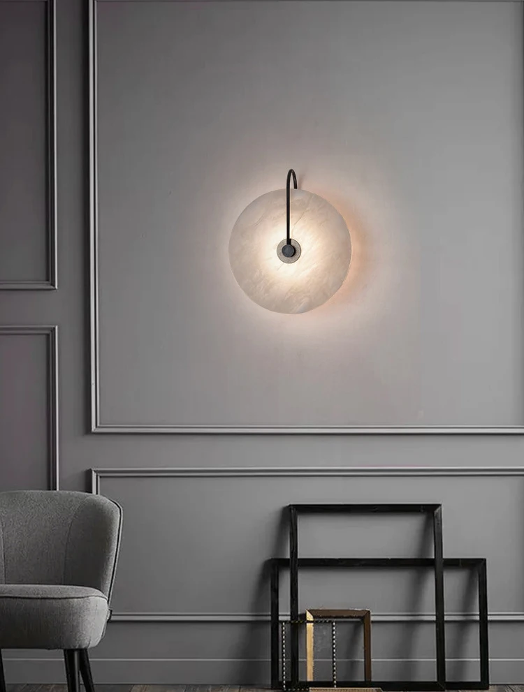 Description Picture 2 of itemBedroom bedside study decorative Circle Wall Light Indoor Corridor Living Room Hotel Background Modern Art stone led Wall Lamp