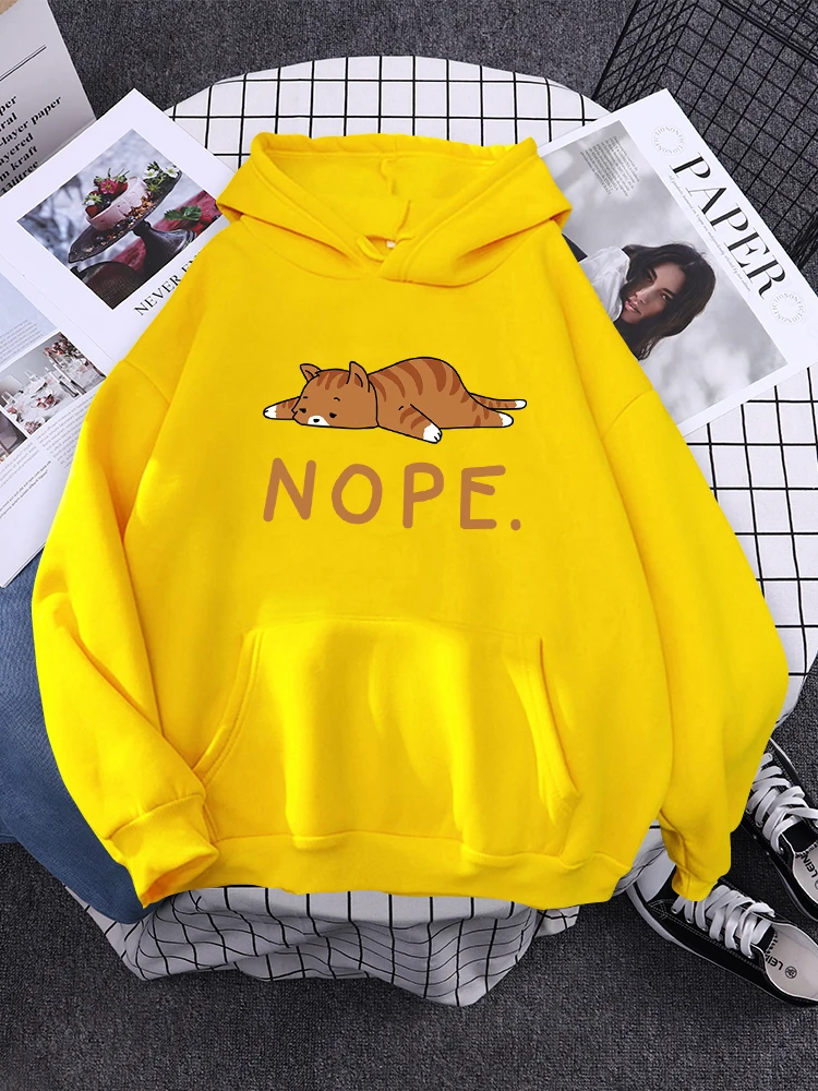 thumbnail image 1 of Sudadera con capucha para mujer, suéter con estampado de gato y Nope, a la moda, de gran tamaño, de invierno, de manga larga, 1 of 5
