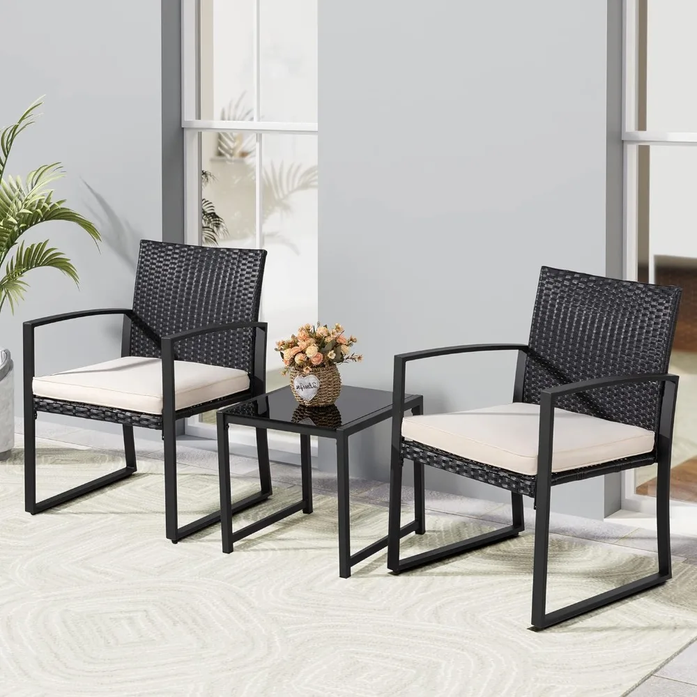 

3 Pieces Outdoor Patio Furniture Set Modern Wicker Bistro Set Sofa Sets