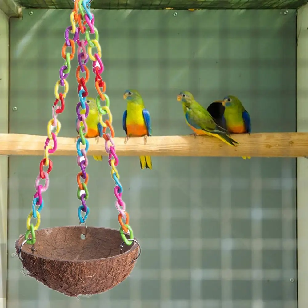 Bird House Colorful Chain Rest Play Coconut Shell Lightweight Hanging Parrot Swing Toy for Home