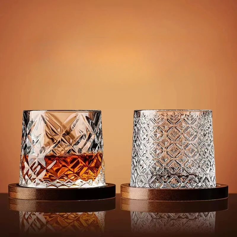 Crystal Drum with Base Whiskey Spin Wine Brandy Glass Bar Home Beverage Cup