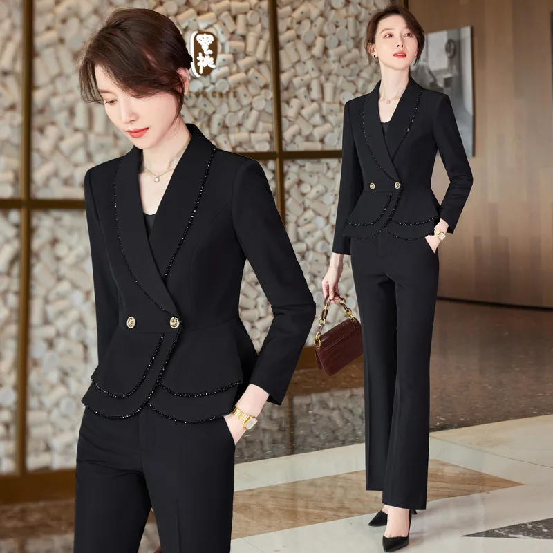 

IZICFLY Spring Autumn New Style Red Pants And Blazers For Women Elegant Stylish Suit Office Business Ladies Two Piece Work Wear