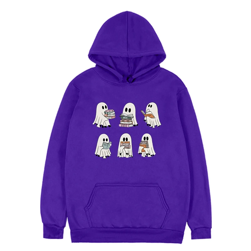 Halloween Retro Ghosts Reading Books Sweatshirt Teacher Halloween Gift Spooky Season Hoodie Gift Halloween Book Lover m