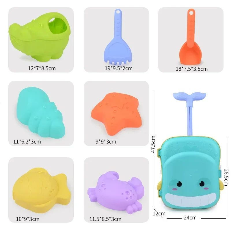 Beach Toys Set Gift Luggage Toy Kit Sand Toys for Kids Sand Bucket Set Beach Sand Play Toys Summer Outdoor 6