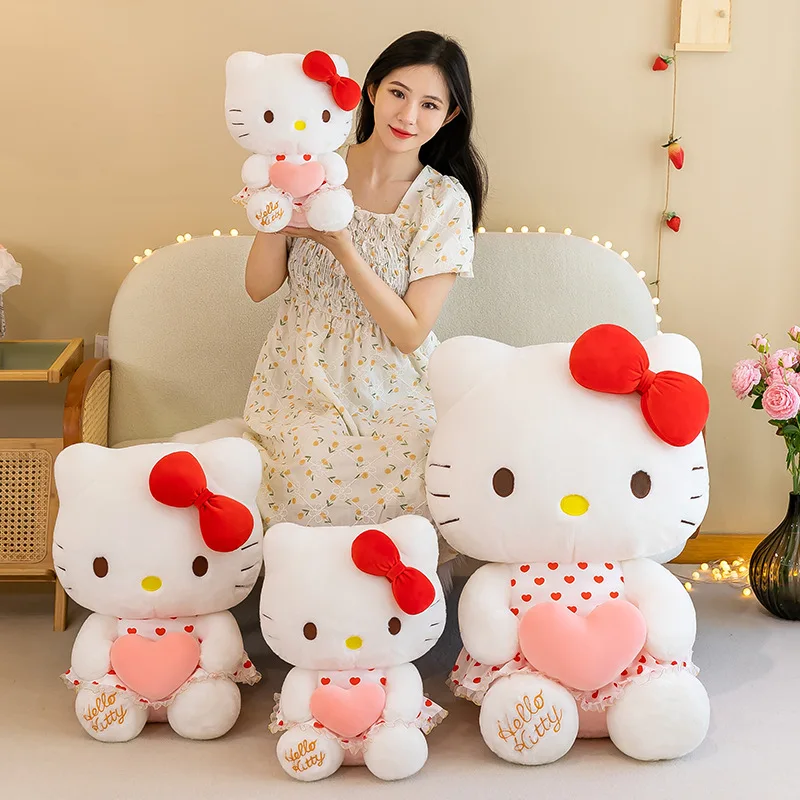 

Новинка Sanrio мультфильм аниме марлевое платье Hello Kitty Большое милое украшение для комнаты плюшевая игрушка подушка для сна искусственные куклы