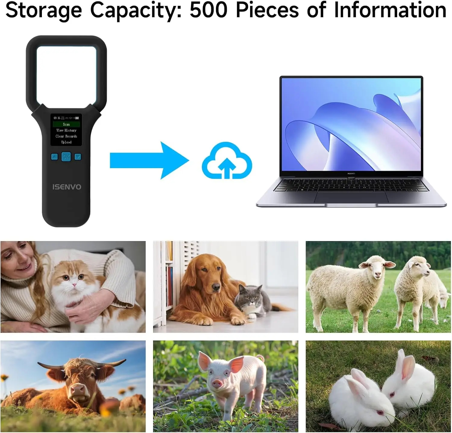134.2kHz Pet Microchip Scanner, Wireless Bluethooth Handheld RFID Animal Reader With OLED Display EMID FDX-B ISO