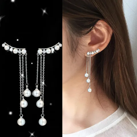 New Fashion Temperament Silver Color Long Tassel Earrings For Women Pearl Pendant Earrings Femme Personality Jewelry Gift