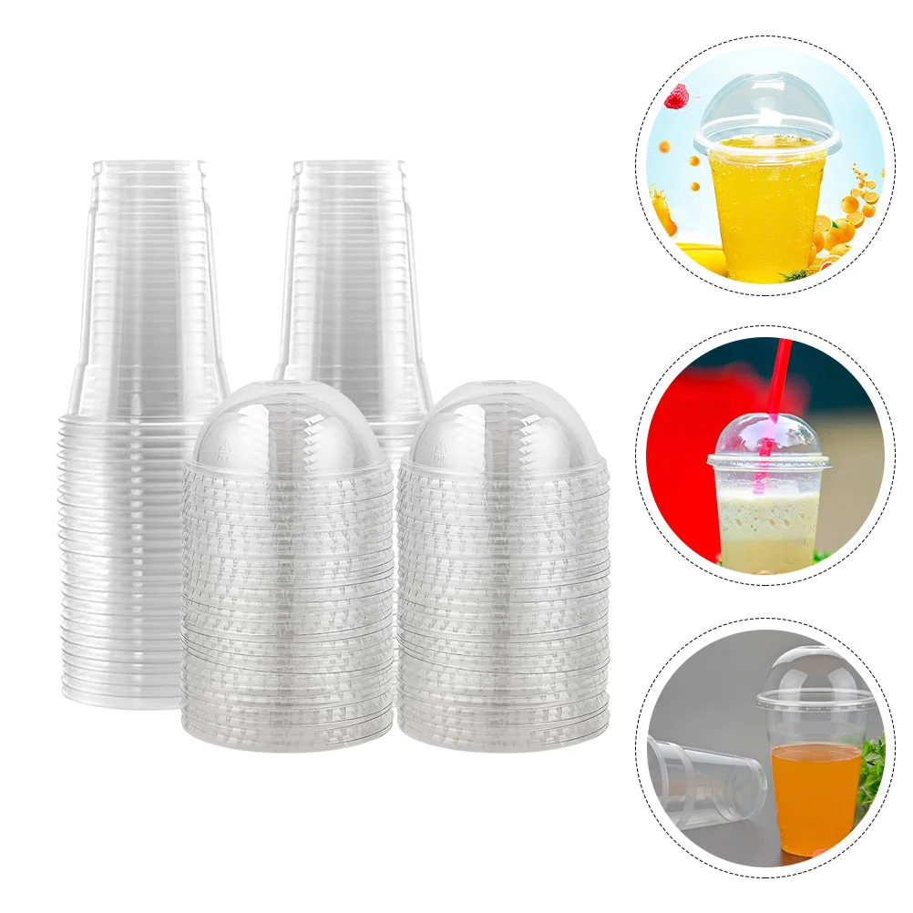 50Pcs Clear Cups With Lids Disposable Transparent Plastic Cups MultiFunction Beverage Containers Drink Accessories Kitchen Bar
