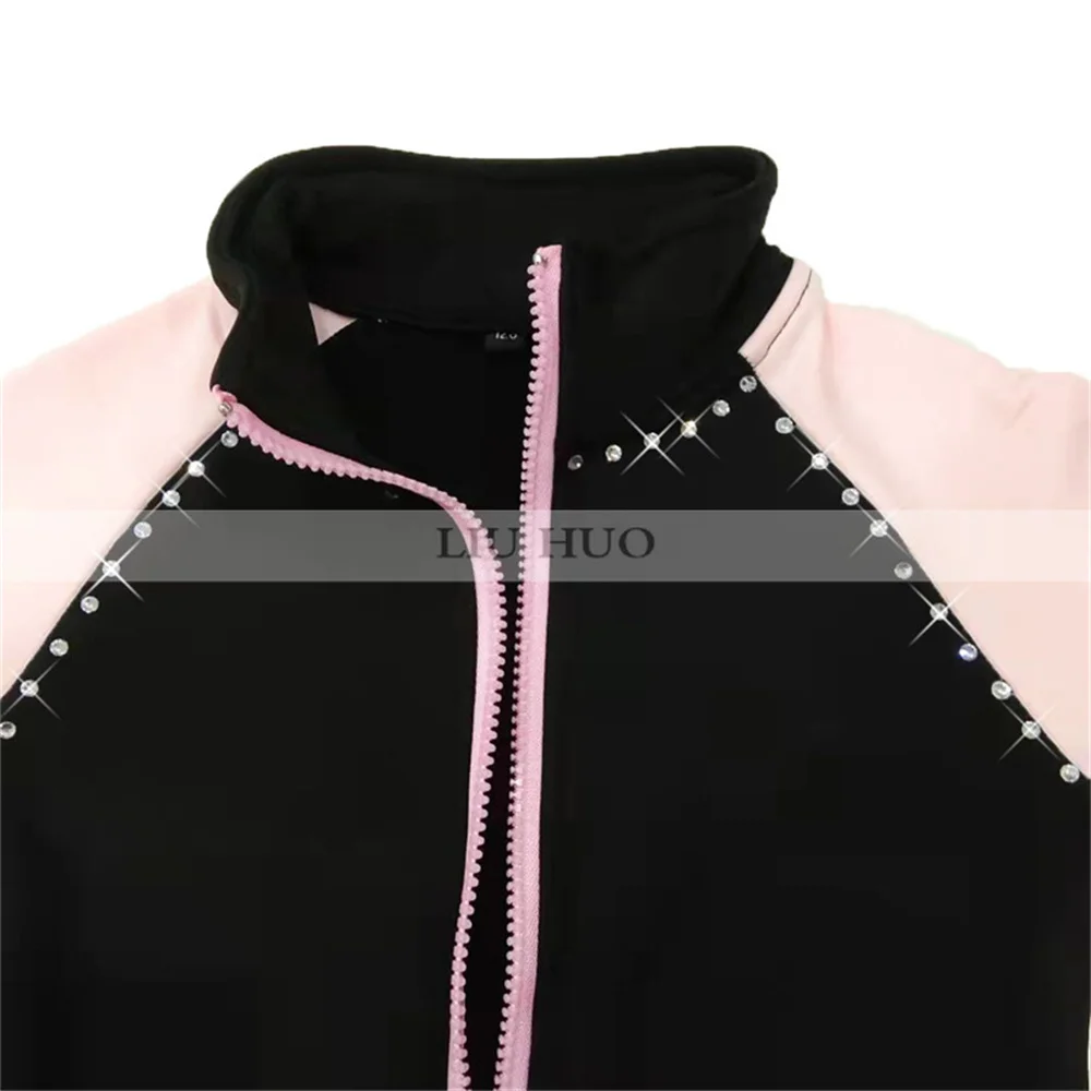 LIUHUO New Ice Figure Skating Jacket Pants Women Girl Trousers Top Black Teens Children Kids Pink Dance Training Roller Sport