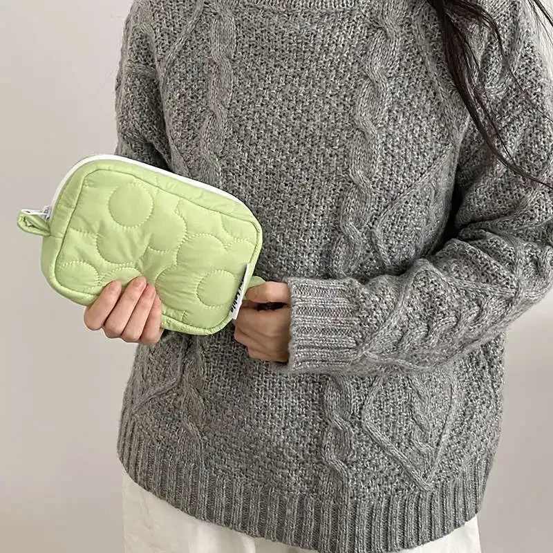 Ins Cute Fabric Pouch Bags Candy Color Cosmetic Bag for Women Girls Airpods Stationery Pencil Zipper Jewelry Kawaii Makeup Pouch 6