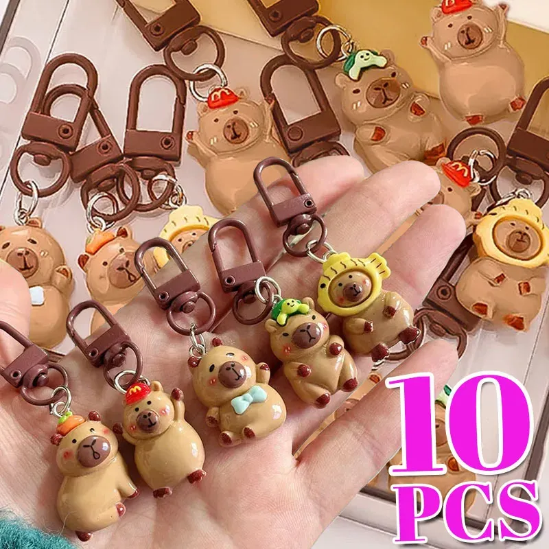 DIY Resin Cartoon Capybara Key Chains 1/10Pcs Funny Charms Glossy Flatback Animals Earrings Keyrings Jewelry Making Accessories