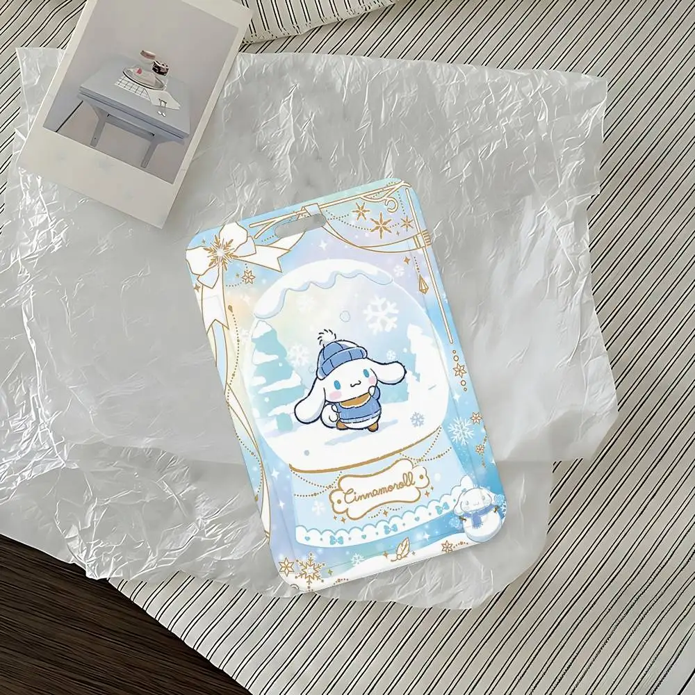 귀여운 강아지 시나모롤 ID 카드 홀더 랜야드 어린이용 신용 카드 케이스 목걸이 스트랩 도어 카드 홀더 증명서 선물