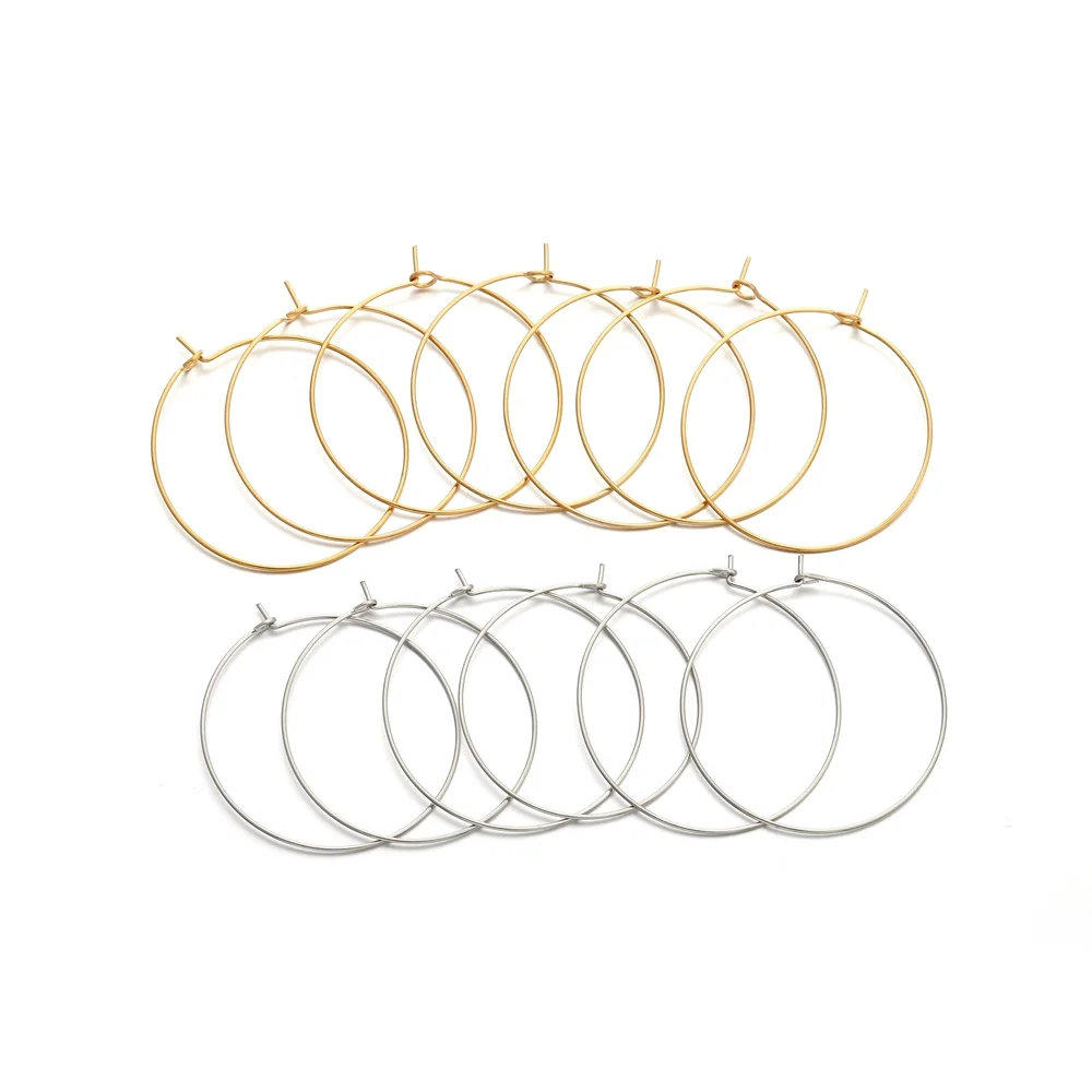 Gold Stainless Steel Large Circle Hoop Earrings - Premium DIY Jewelry Making Supplies (20 Pieces)