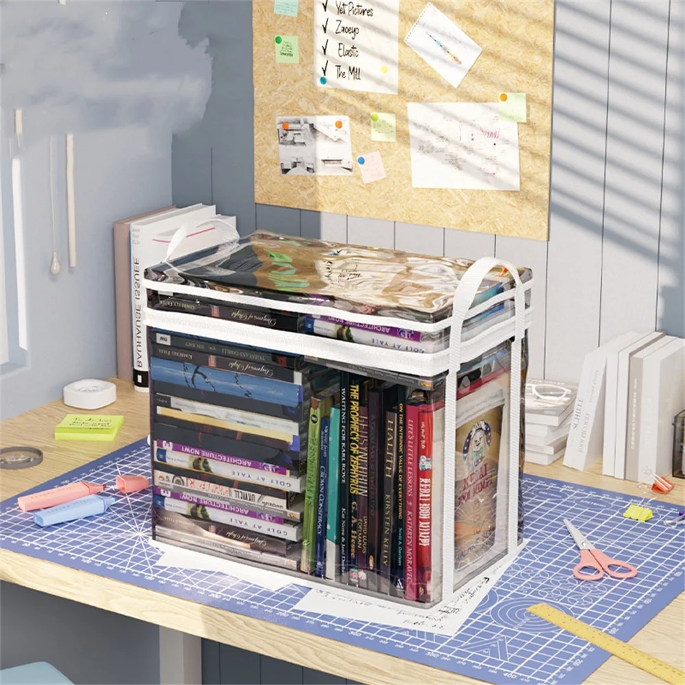 Large Foldable Book Box Student Dormitory Classroom Book Organizer Transparent Waterproof Household Organizing Storage Box