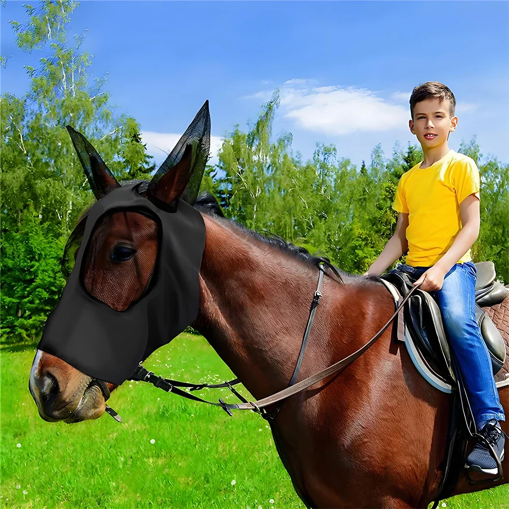 Anti Fly Stretchy Knitted Mesh Mask Ear Protection Meshed Horse Ear Cover Fly Mask Bonnet Net Horse Riding Equestrian Equipment
