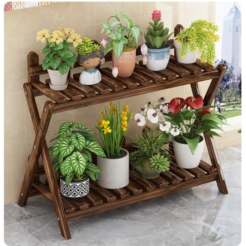 Multi layer flower rack, solid wood balcony, living room floor standing ...