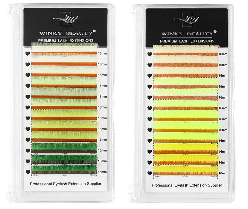 Description Picture 5 of itemwinky beauty Color Lash Pink Yellow Purple Blue Green Eyelash Extensions Individual False Colored Mink Lashes Makeup Supply
